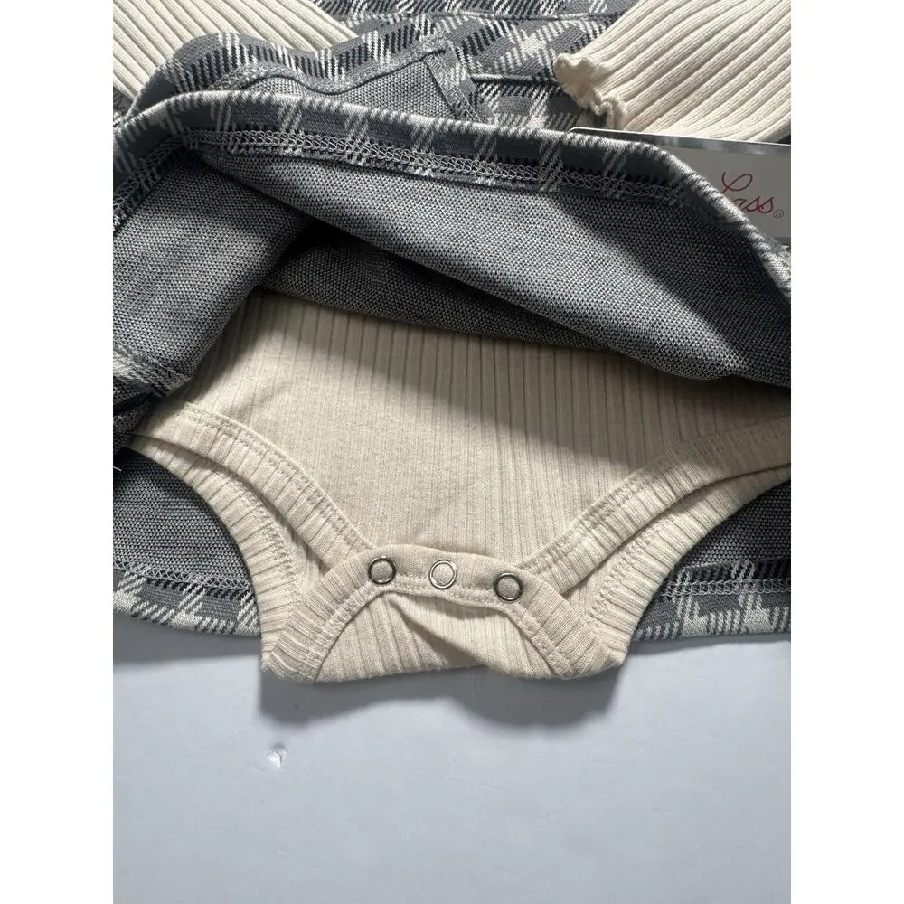 Little Lass 2 Piece Dress Bodysuit Set 24M Gray Plaid Long Sleeve NWT Toddler